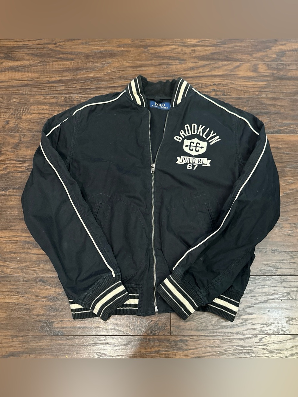 Polo by Ralph Lauren Black Brooklyn Varsity Bomber Jacket 6🤷7